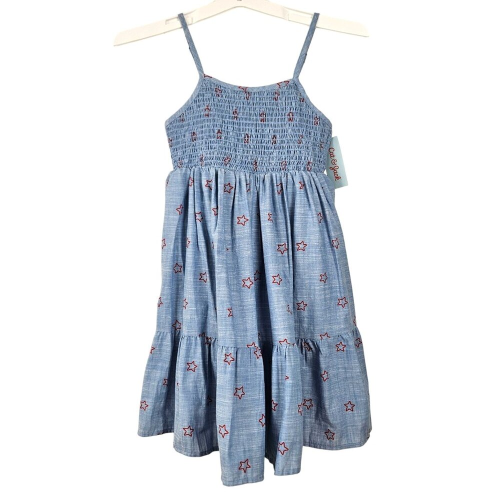 Cat & Jack Girls Blue Star Print Patriotic Sundress M (7/8) Sleeveless Party